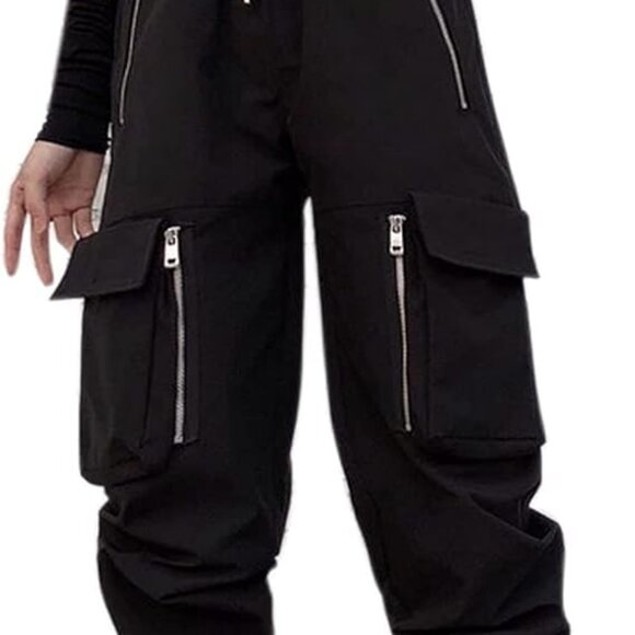Womens Multi Zip Cargo Pants Multi Pocket Sweatpants High Waist - Picture 2 of 5